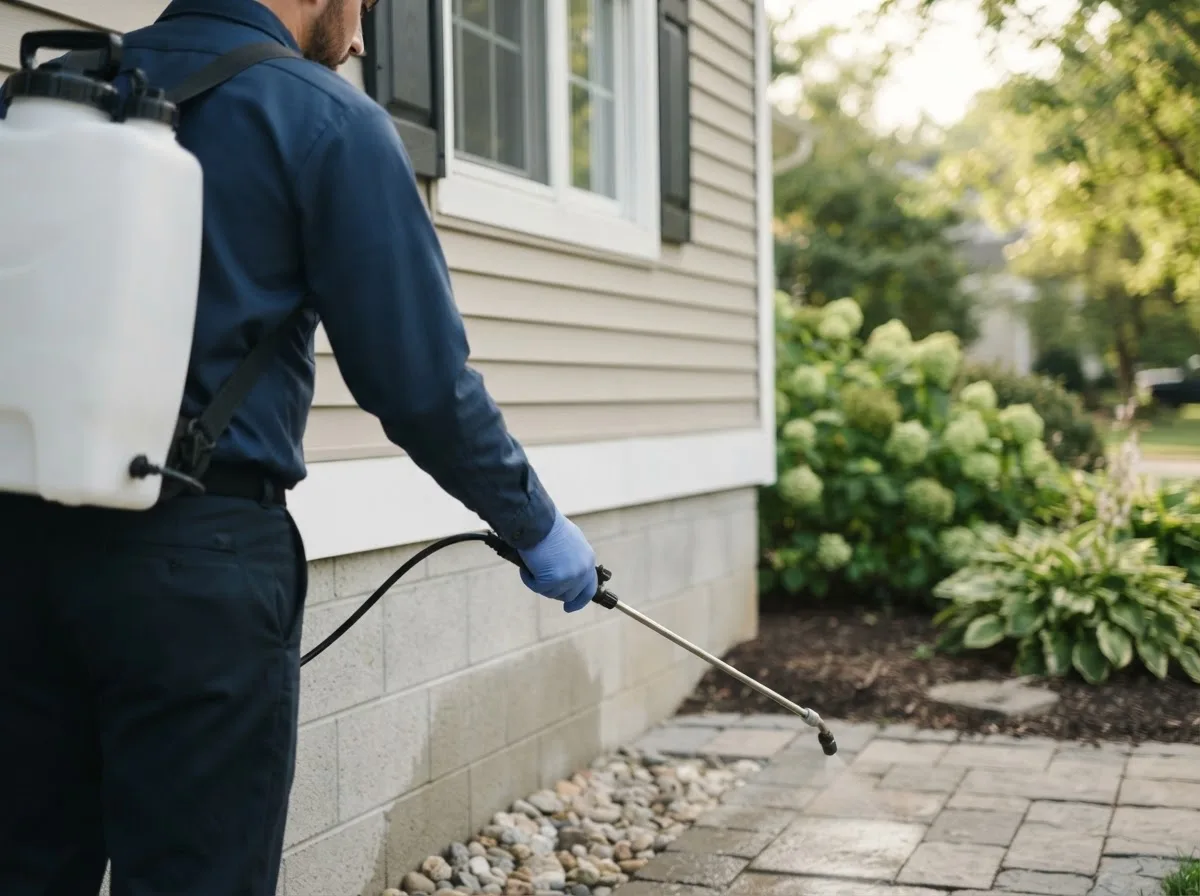 Pest control technician inspecting a home in Glen Carbon, IL